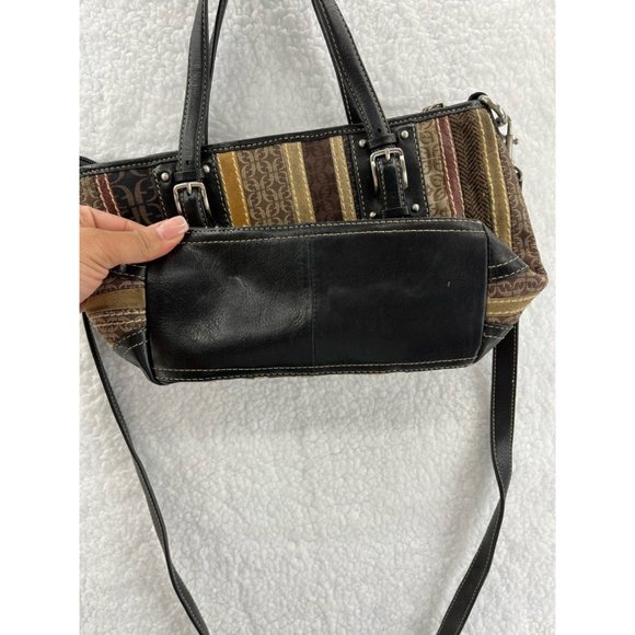 Fossil Womens Satchel Handbag Black Brown Signature Logo Detachable Strap Zip S - Picture 7 of 9